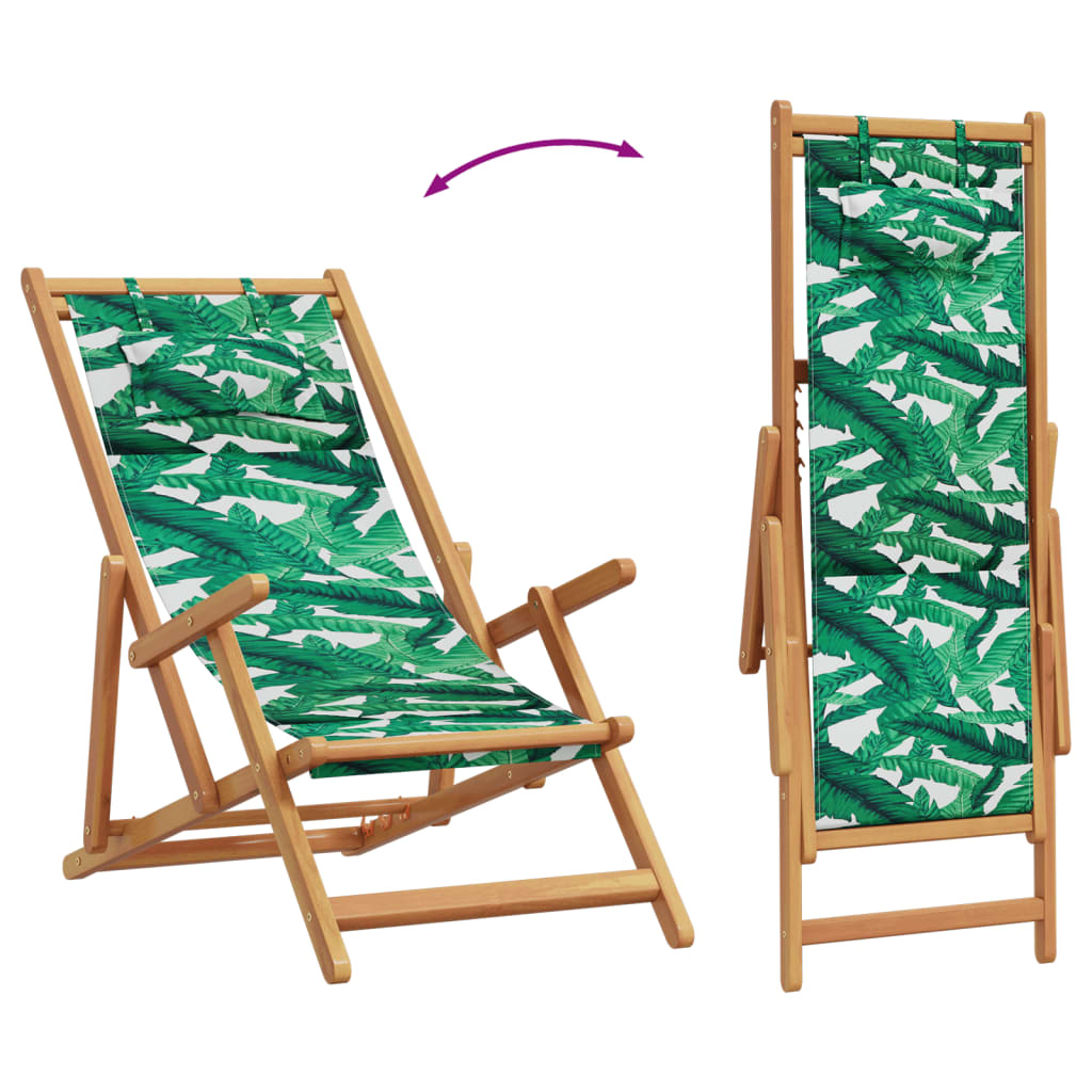 vidaXL Folding Beach Chairs 2 pcs Leaf Pattern Fabric and Solid Wood