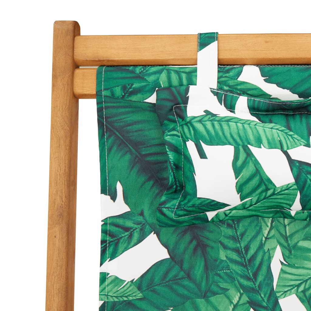 Folding Beach Chairs 2 pcs Leaf Pattern Fabric and Solid Wood