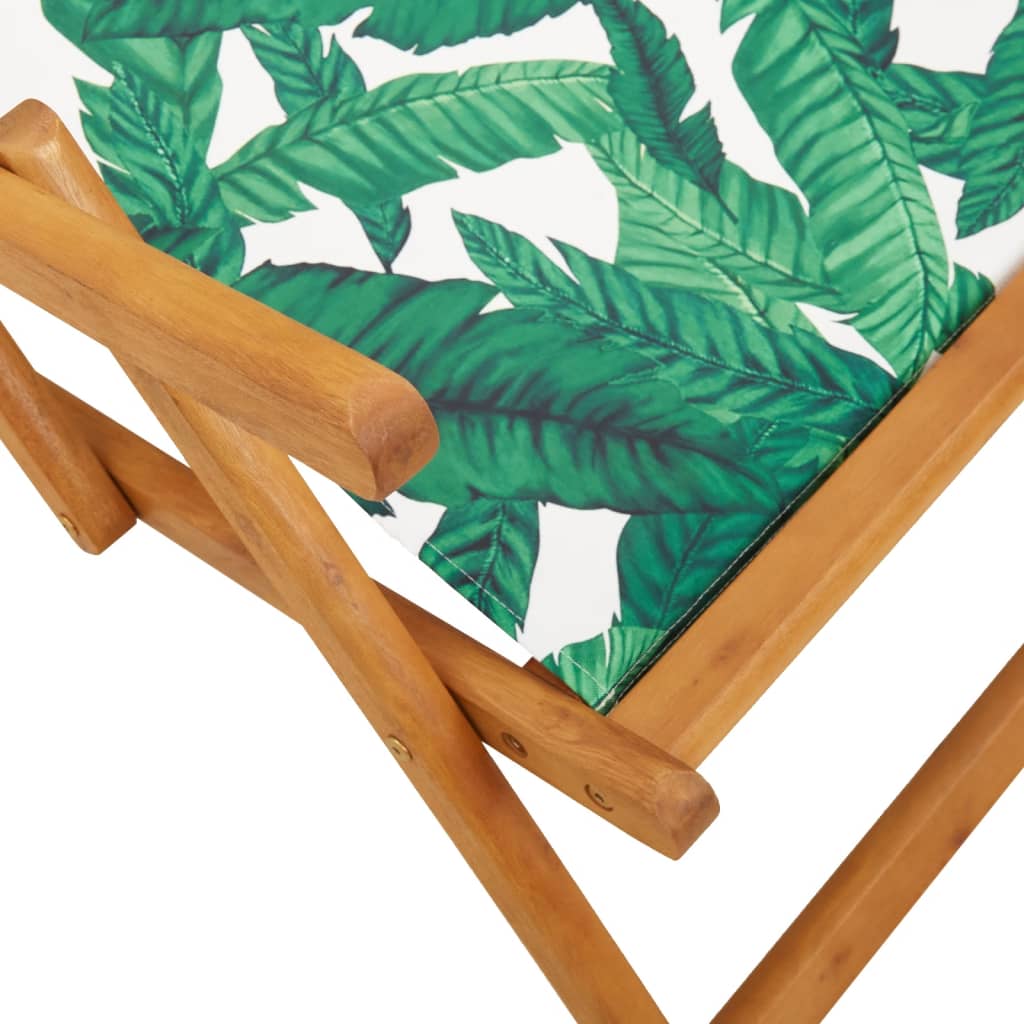 vidaXL Folding Beach Chairs 2 pcs Leaf Pattern Fabric and Solid Wood