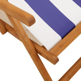 Folding Beach Chairs 2 pcs Blue and White Fabric and Solid Wood