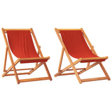 Folding Beach Chairs 2 pcs Red Fabric