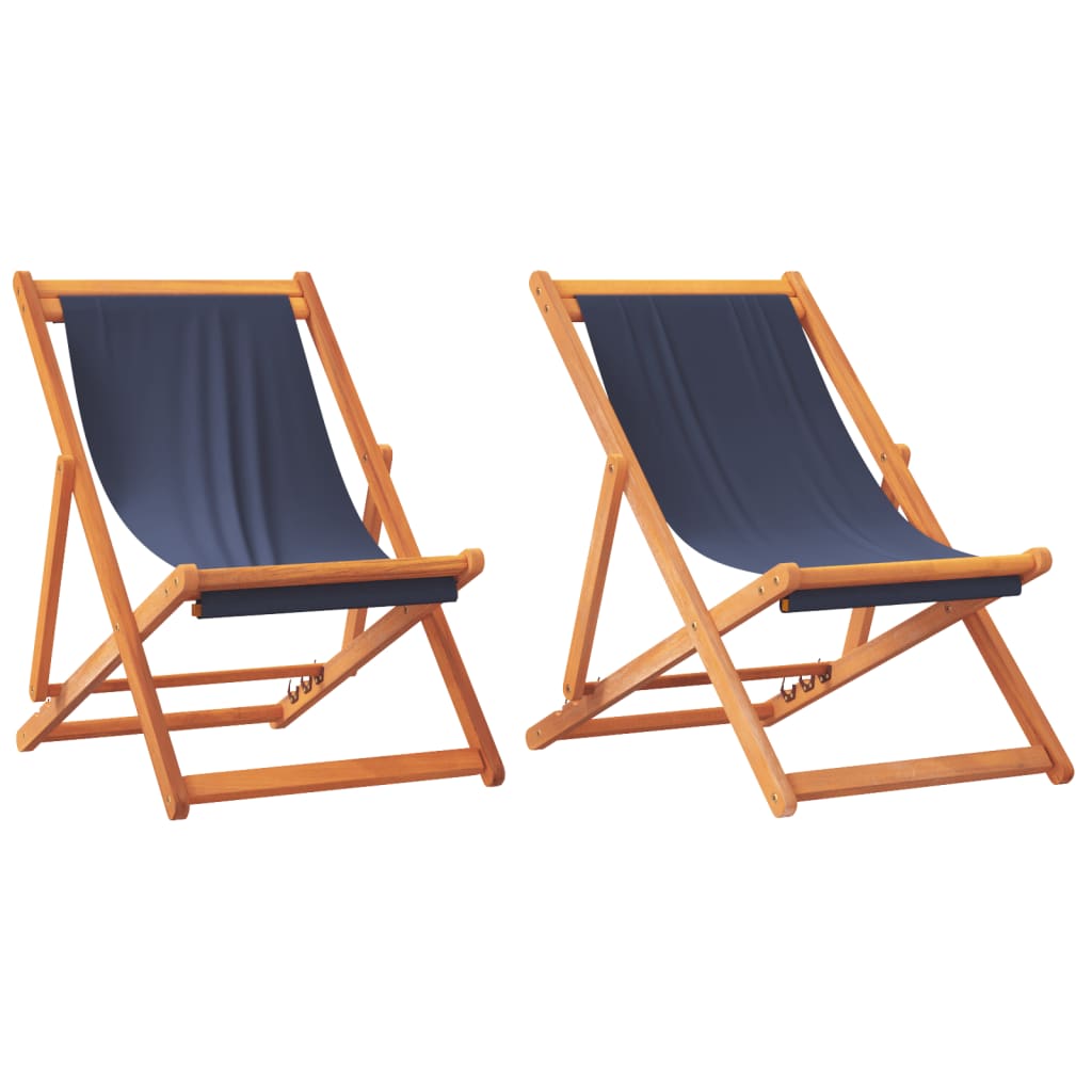 vidaXL Folding Beach Chairs 2 pcs Blue Fabric