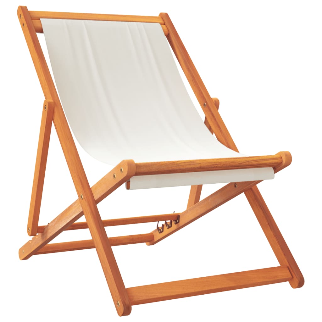 Folding Beach Chairs 2 pcs Cream White Fabric