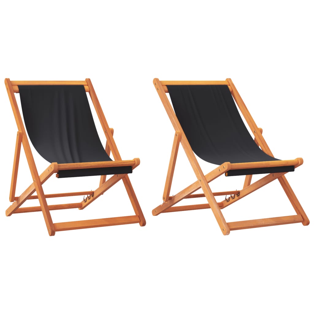 vidaXL Folding Beach Chairs 2 pcs Black Fabric