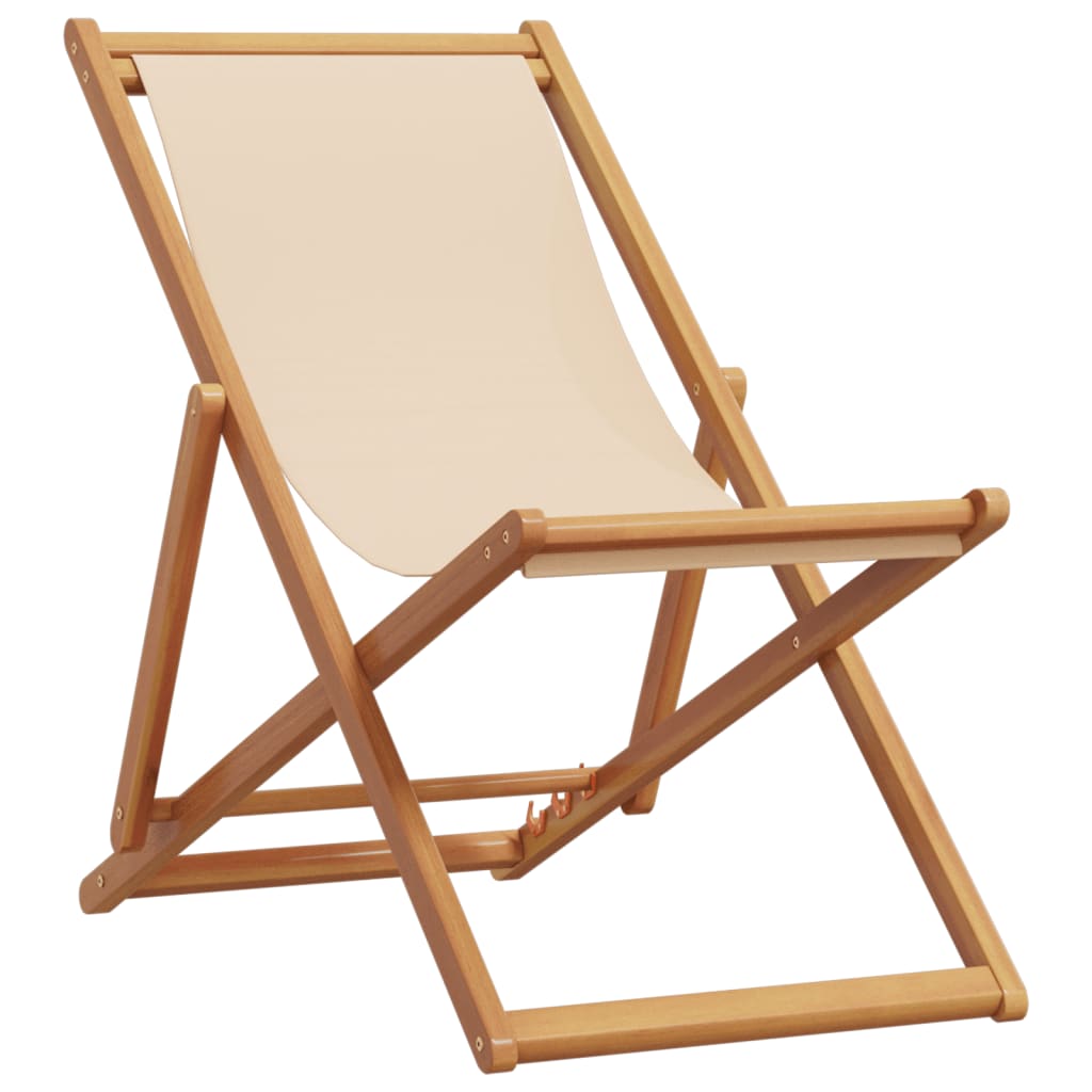 Folding Beach Chairs 2 pcs Beige Fabric and Solid Wood