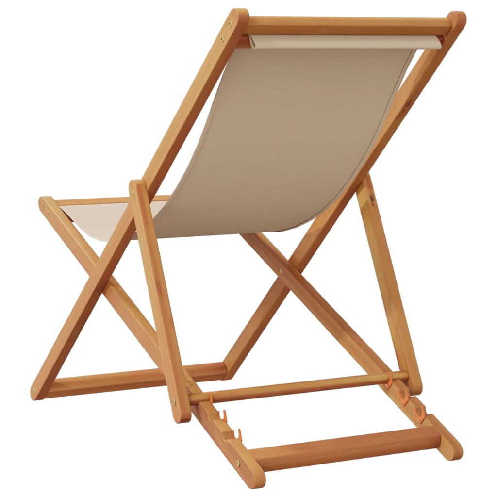 Folding Beach Chairs 2 pcs Beige Fabric and Solid Wood