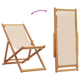 Folding Beach Chairs 2 pcs Beige Fabric and Solid Wood