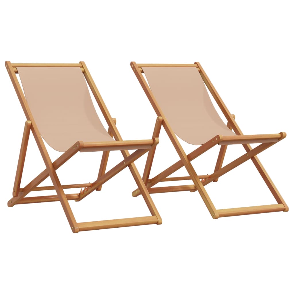 vidaXL Folding Beach Chairs 2 pcs Taupe Fabric and Solid Wood