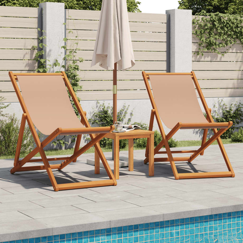 vidaXL Folding Beach Chairs 2 pcs Taupe Fabric and Solid Wood