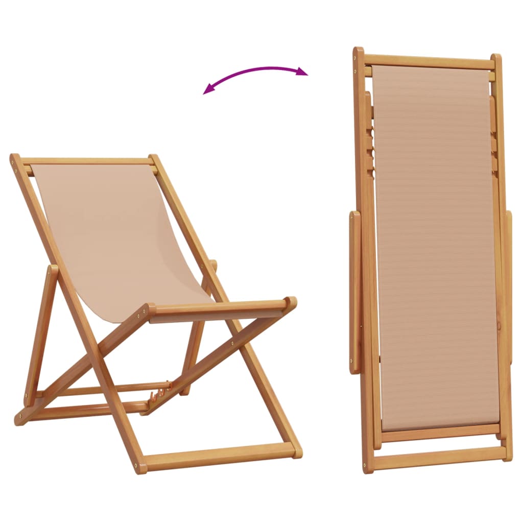 vidaXL Folding Beach Chairs 2 pcs Taupe Fabric and Solid Wood