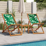 Folding Beach Chairs 2 pcs Leaf Pattern Fabric and Solid Wood