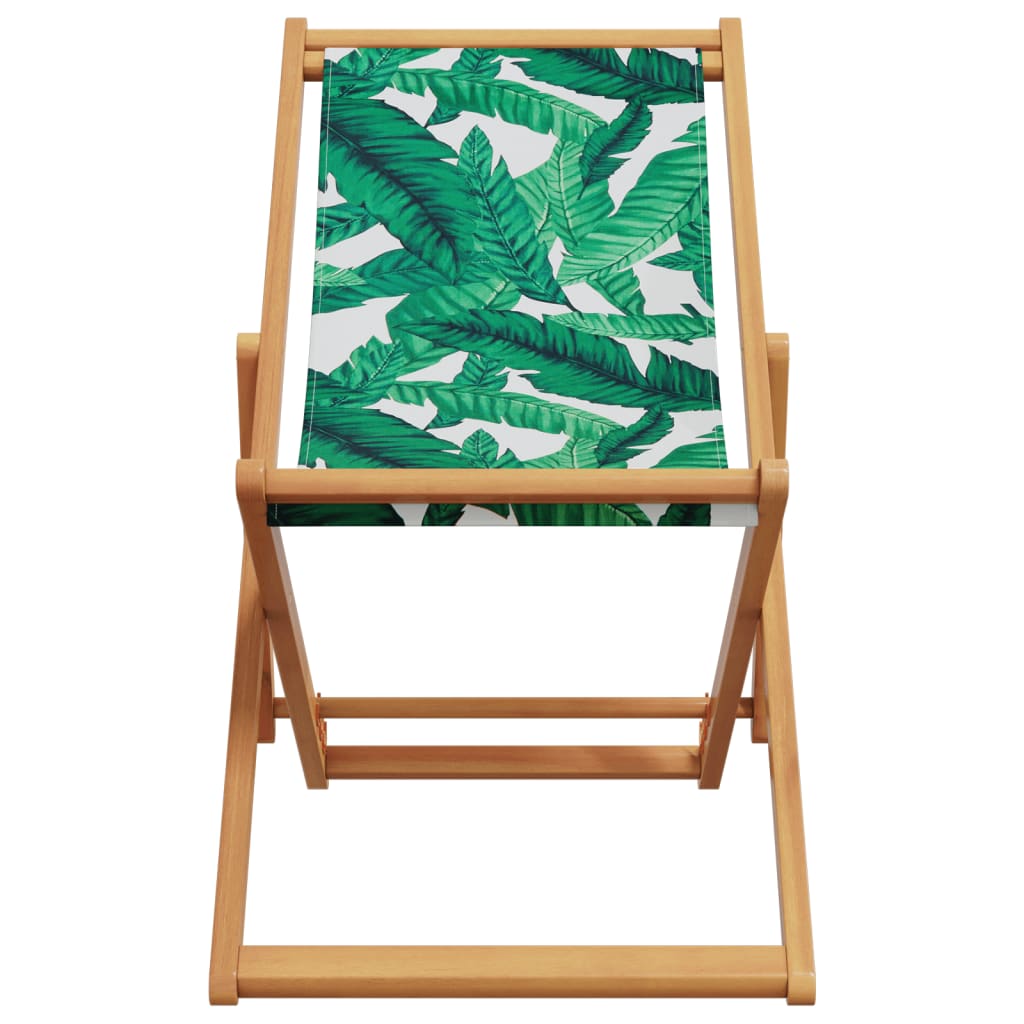 Folding Beach Chairs 2 pcs Leaf Pattern Fabric and Solid Wood