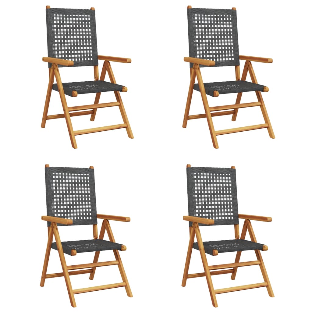 vidaXL Reclining Garden Chairs 4 pcs Black Poly Rattan and Solid Wood