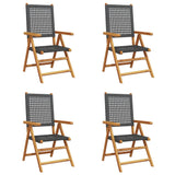 vidaXL Reclining Garden Chairs 4 pcs Black Poly Rattan and Solid Wood