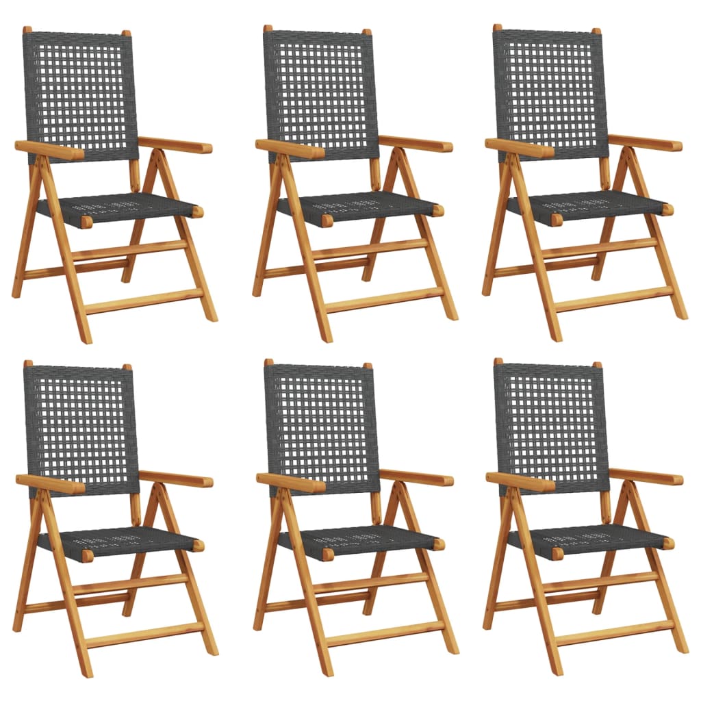 Reclining Garden Chairs 6 pcs Black Poly Rattan and Solid Wood