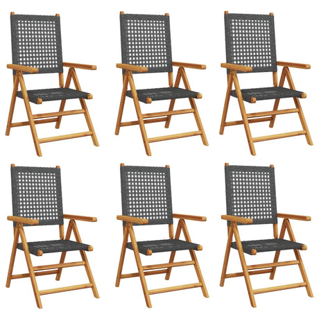 Reclining Garden Chairs 6 pcs Black Poly Rattan and Solid Wood