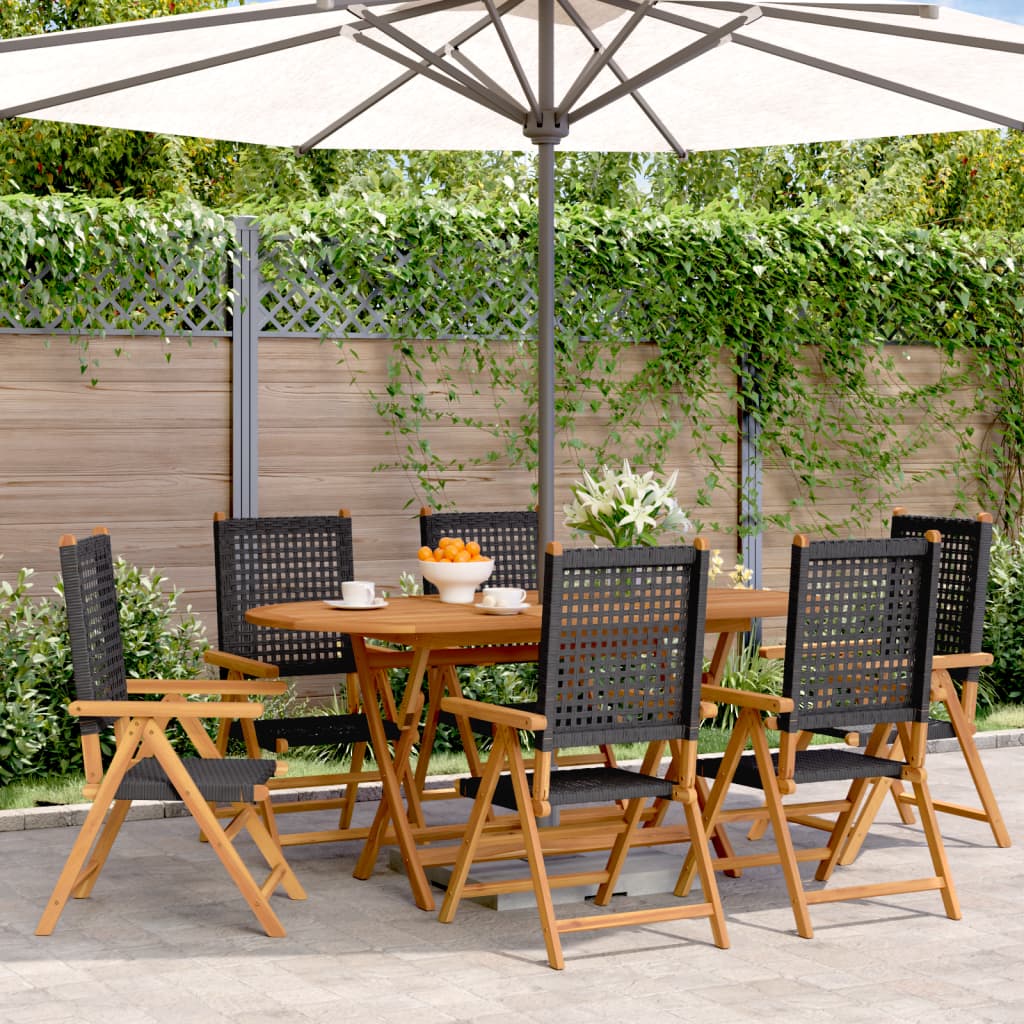 Reclining Garden Chairs 6 pcs Black Poly Rattan and Solid Wood