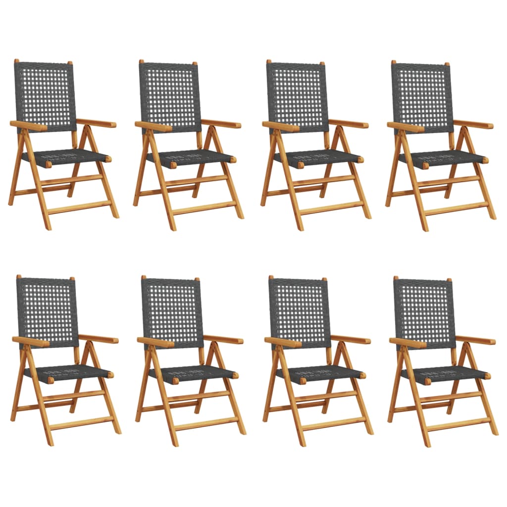 vidaXL Reclining Garden Chairs 8 pcs Black Poly Rattan and Solid Wood