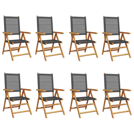 Reclining Garden Chairs 8 pcs Black Poly Rattan and Solid Wood