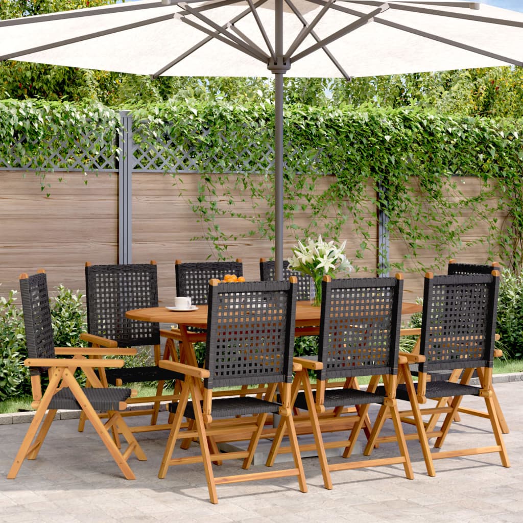 vidaXL Reclining Garden Chairs 8 pcs Black Poly Rattan and Solid Wood