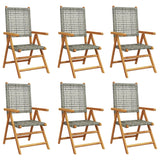 Reclining Garden Chairs 6 pcs Grey Poly Rattan and Solid Wood