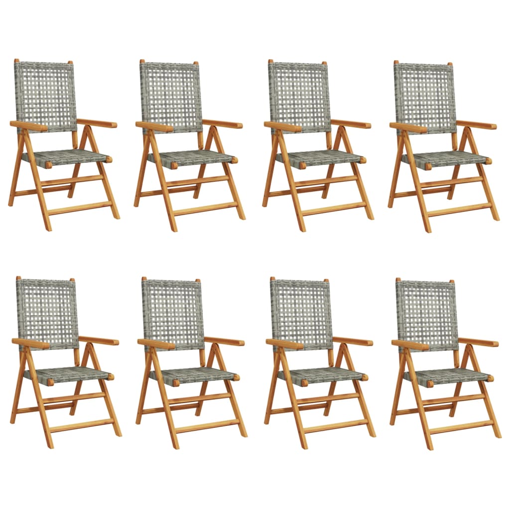 vidaXL Reclining Garden Chairs 8 pcs Grey Poly Rattan and Solid Wood