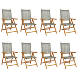 vidaXL Reclining Garden Chairs 8 pcs Grey Poly Rattan and Solid Wood