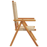 Reclining Garden Chairs 4 pcs Beige Poly Rattan and Solid Wood