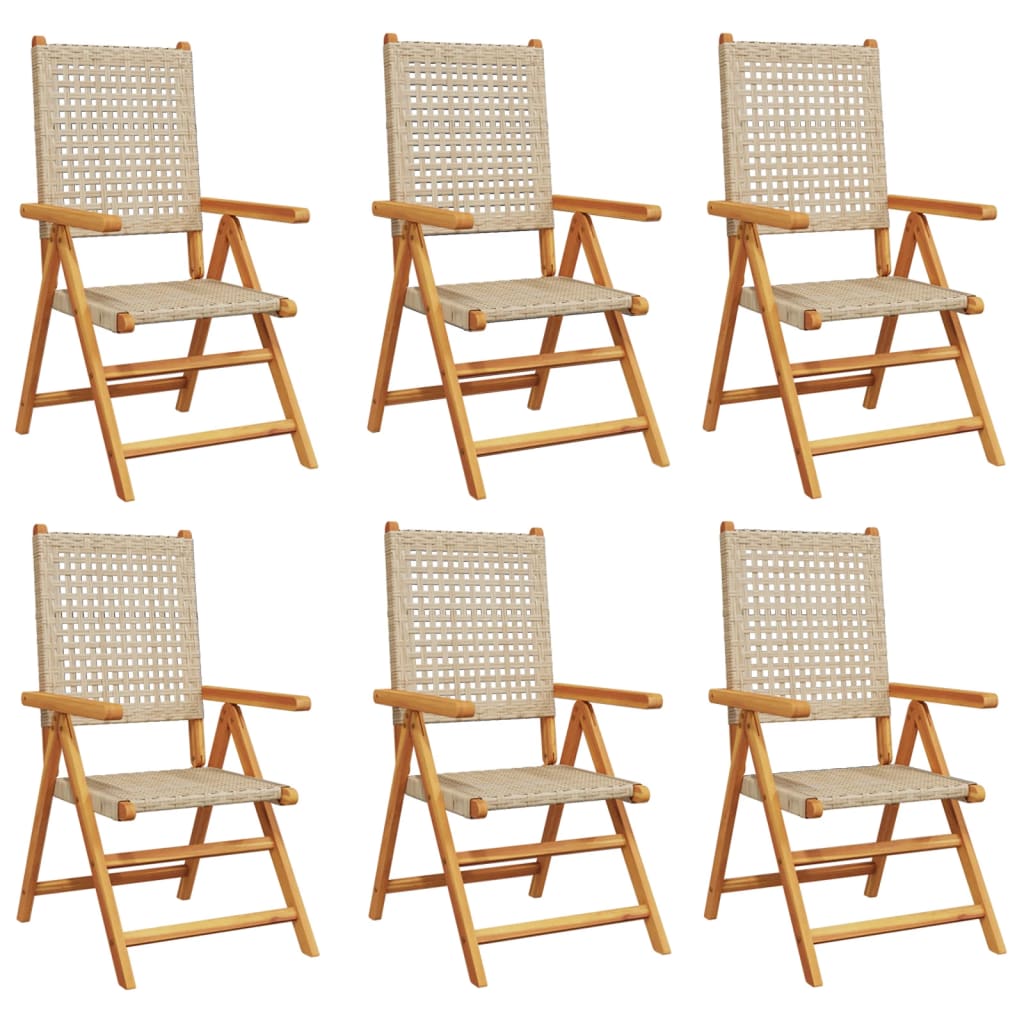 vidaXL Reclining Garden Chairs 6 pcs Beige Poly Rattan and Solid Wood