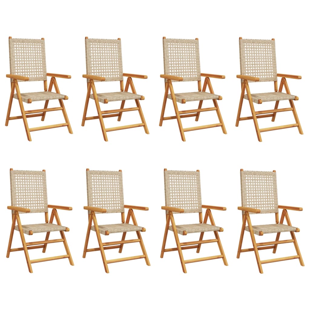 Reclining Garden Chairs 8 pcs Beige Poly Rattan and Solid Wood