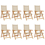 Reclining Garden Chairs 8 pcs Beige Poly Rattan and Solid Wood