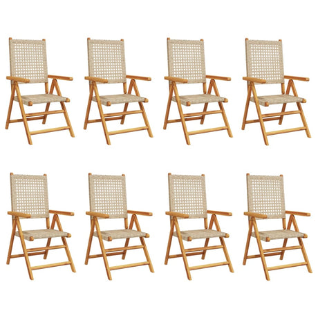 Reclining Garden Chairs 8 pcs Beige Poly Rattan and Solid Wood