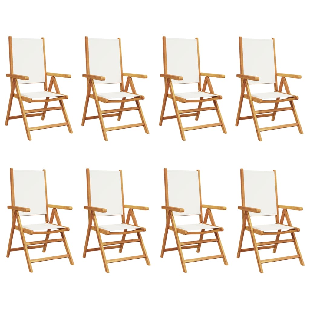 Reclining Garden Chairs 8 pcs Cream White Fabric and Solid Wood