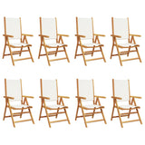 Reclining Garden Chairs 8 pcs Cream White Fabric and Solid Wood