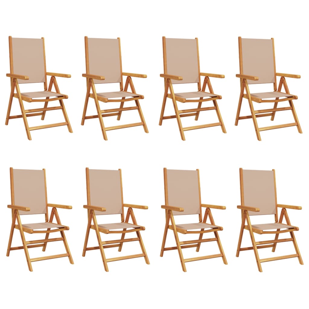 Reclining Garden Chairs 8 pcs Taupe Fabric and Solid Wood