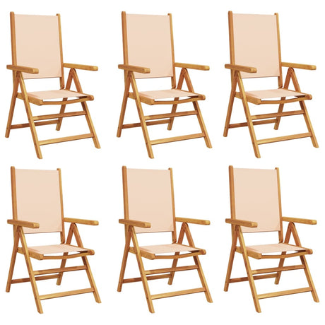 Reclining Garden Chairs 6 pcs Beige Fabric and Solid Wood