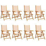 Reclining Garden Chairs 8 pcs Beige Fabric and Solid Wood