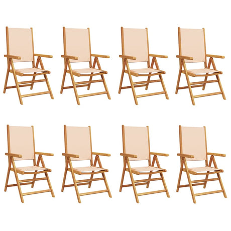 Reclining Garden Chairs 8 pcs Beige Fabric and Solid Wood