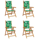 vidaXL Reclining Garden Chairs 4 pcs Green Fabric and Solid Wood