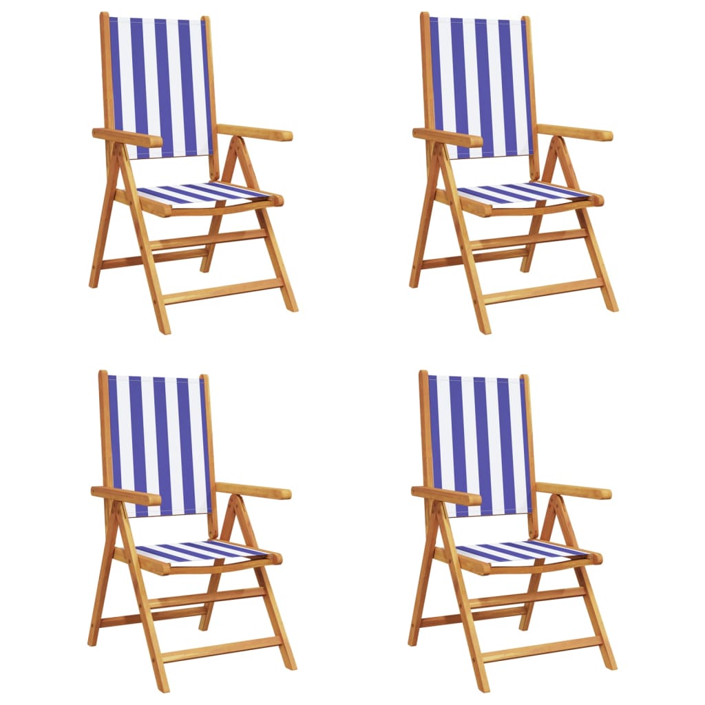 Reclining Garden Chairs 4 pcs Blue and White Fabric and Solid Wood