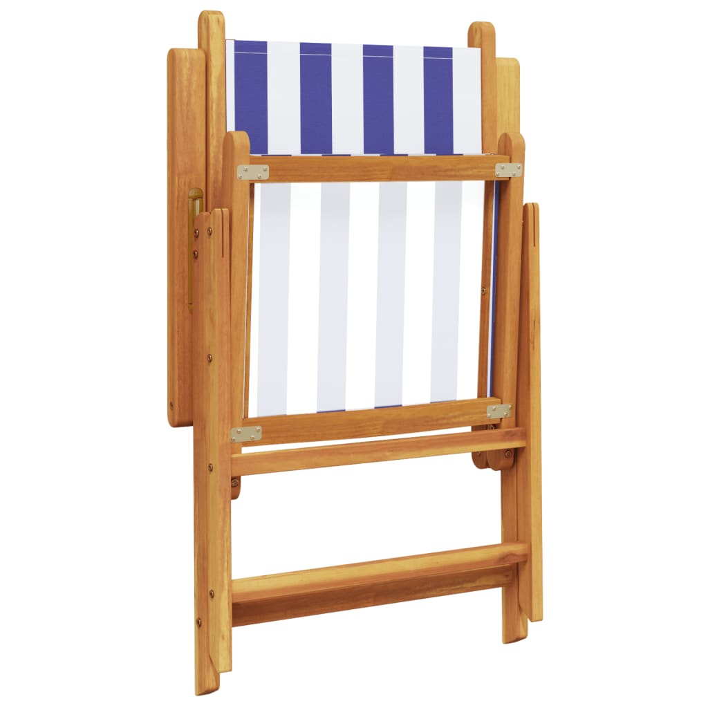 Reclining Garden Chairs 4 pcs Blue and White Fabric and Solid Wood