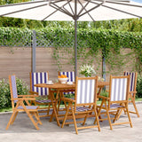 Reclining Garden Chairs 6 pcs Blue and White Fabric and Solid Wood