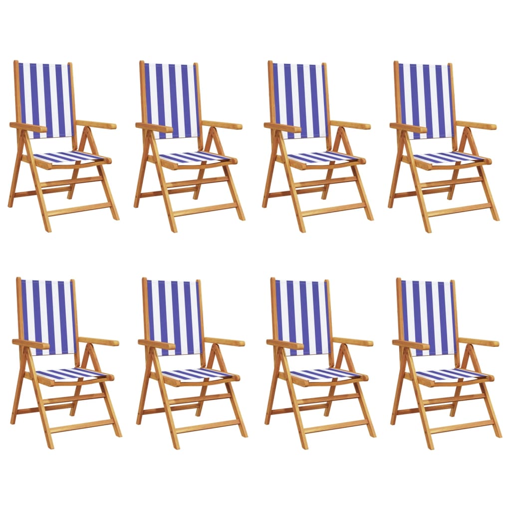 vidaXL Reclining Garden Chairs 8 pcs Blue and White Fabric and Solid Wood