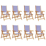 vidaXL Reclining Garden Chairs 8 pcs Blue and White Fabric and Solid Wood