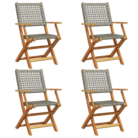 Folding Garden Chairs 4 pcs Grey Poly Rattan and Solid Wood