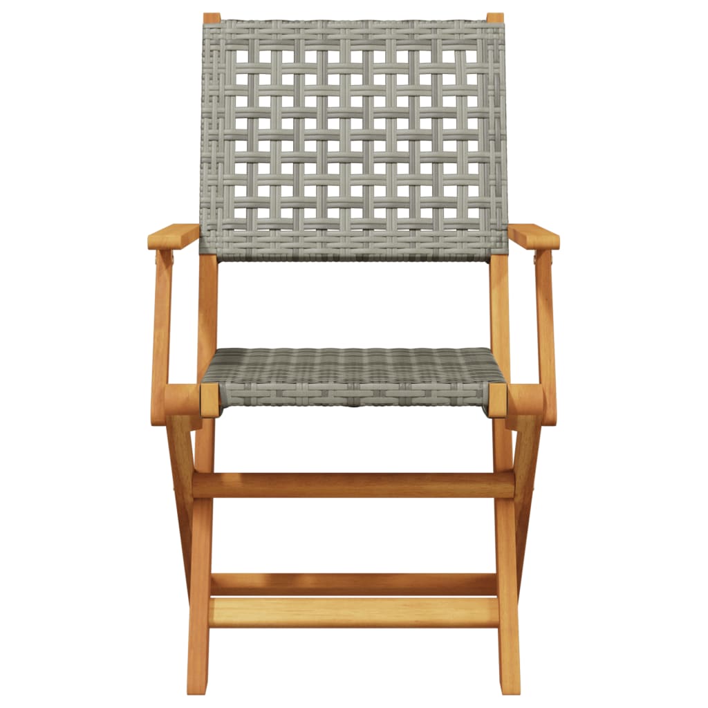 Folding Garden Chairs 4 pcs Grey Poly Rattan and Solid Wood