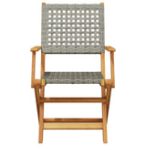 Folding Garden Chairs 4 pcs Grey Poly Rattan and Solid Wood