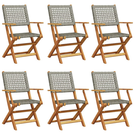 Folding Garden Chairs 6 pcs Grey Poly Rattan and Solid Wood