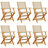 Folding Garden Chairs 6 pcs Beige Poly Rattan and Solid Wood