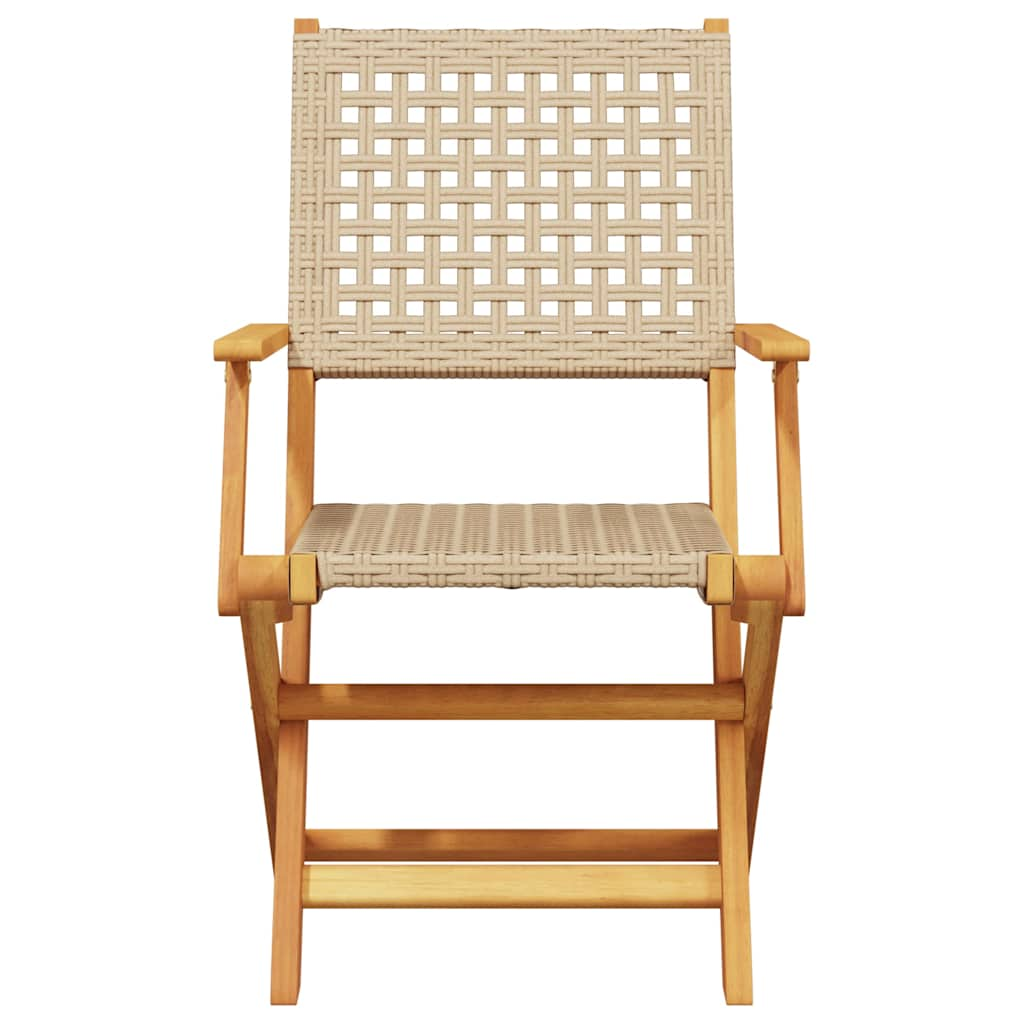 Folding Garden Chairs 6 pcs Beige Poly Rattan and Solid Wood